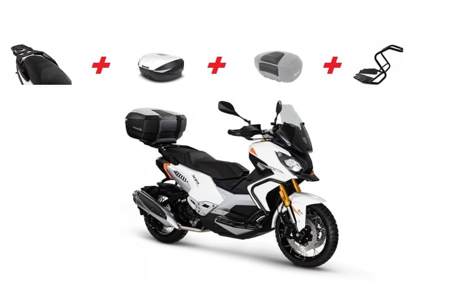 SET XP400 bílý - zadní nosič + kufr + kryt kufru + opěrka + ochranný rám