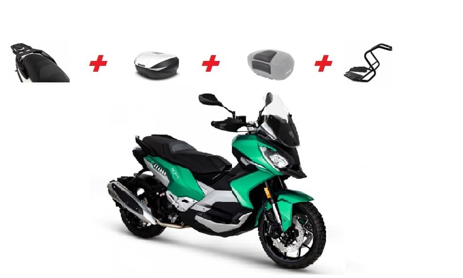 SET XP400 zelený - zadní nosič + kufr + kryt kufru + opěrka + ochranný rám