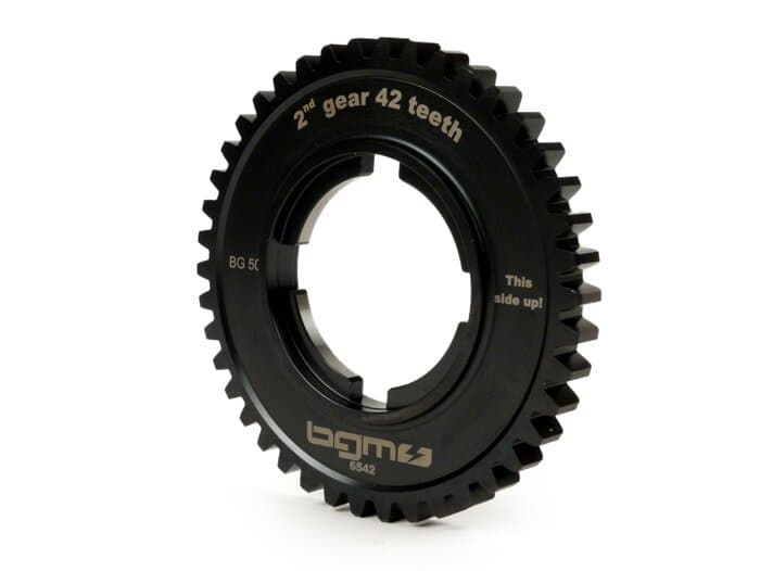 2nd gear cog -BGM PRO, type EFL + type P-range- Vespa PX125-200 (1984-), T5 125cc, Cosa125-200, LML Star/Stella125/150 2-stroke - fits also PX125-200 (-1984), Rally180/200 - 42 teeth