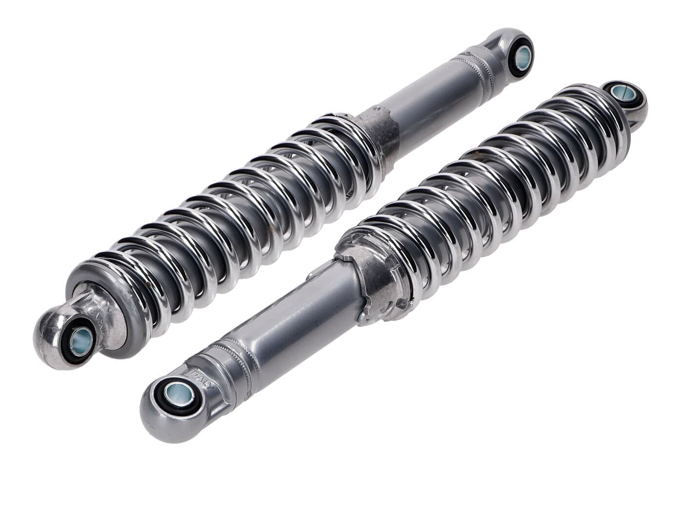 IMCA Zadní tlumiče IMCA, chrom/šedé, 310 mm, nastavitelné, montážní pouzdra 10 mm/8 mm, pro Zündapp GTS C 50 Sport, Hercules, Kreidler, Puch