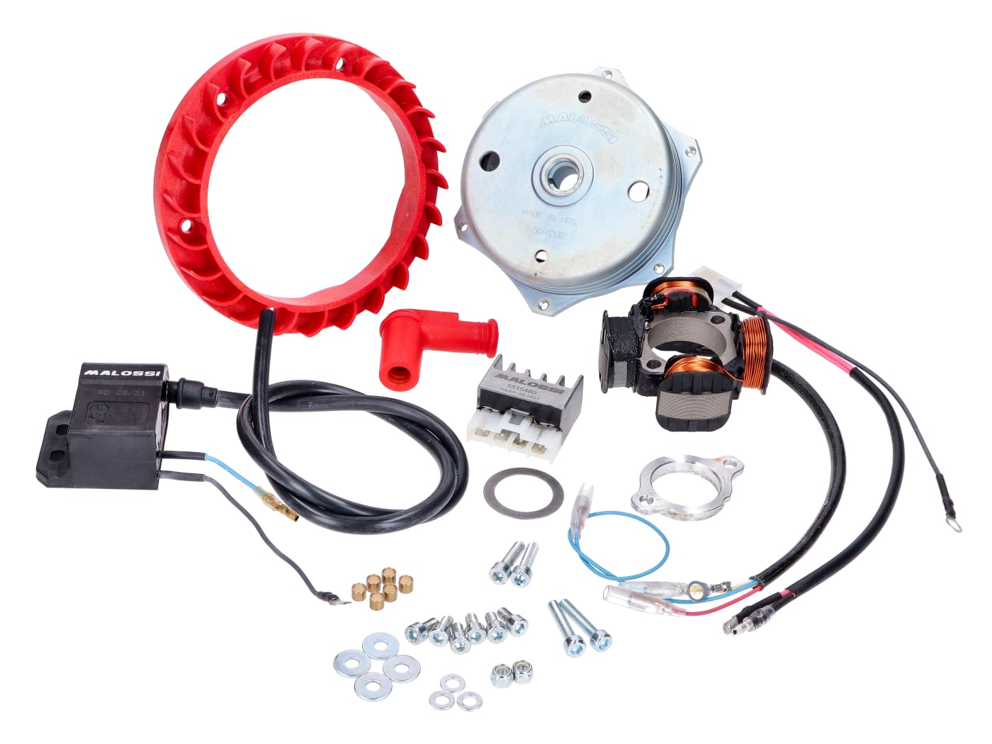 Ignition set Malossi Power Upgrade to 12V 90Watt 4 coils for Italjet Pack, Piaggio Bravo, Ciao, Grillo, Si, Superbravo moped