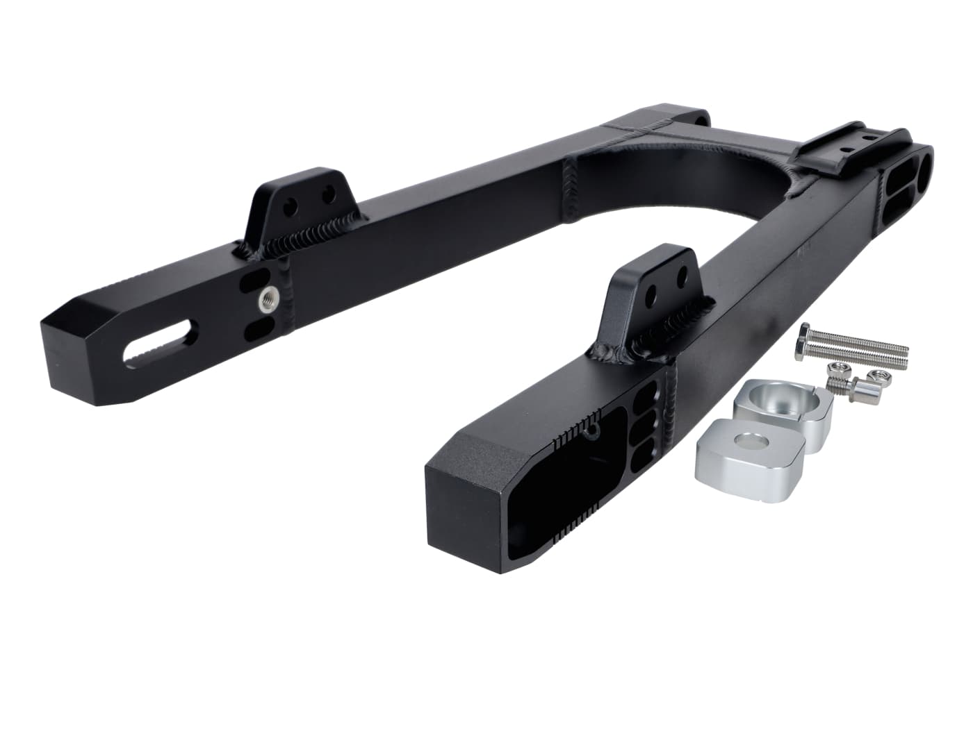 Box swing arm Schmitt aluminum CNC matt black +30mm for Simson S50, S51, S70, S53, S83