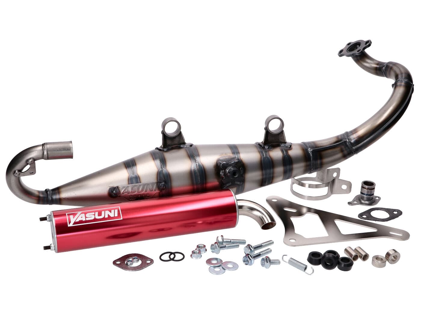 Výfuk Yasuni Carrera 10 červený, Peugeot horizontal 50 ccm