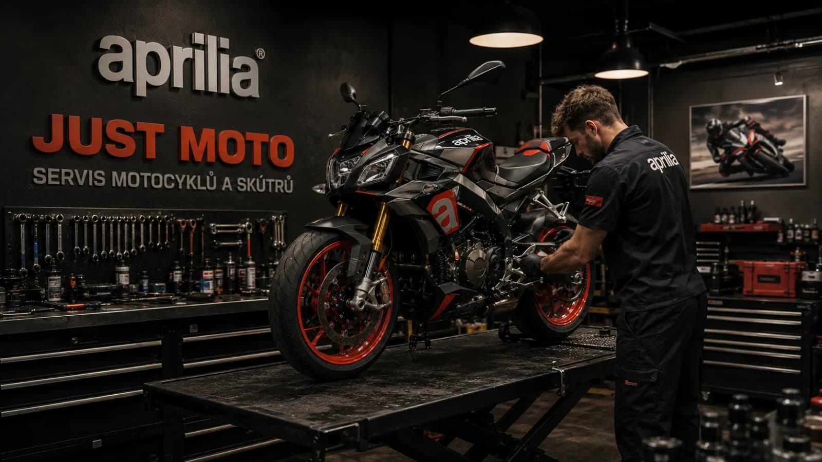 Servis motocyklu Aprilia v dílně Just Moto Praha