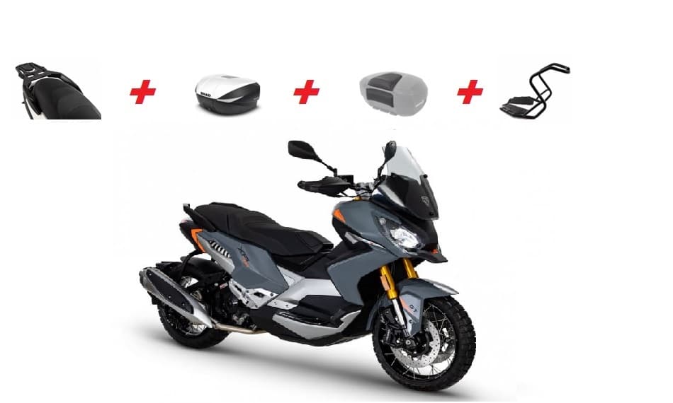 SET XP400 šedý - zadní nosič + kufr + kryt kufru + opěrka + ochranný rám